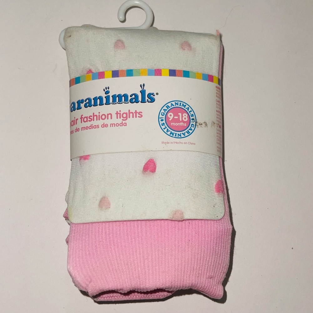 Garanimals Pink & White Solid & Heart Infant Tights, Package of 2, 9-18 Months